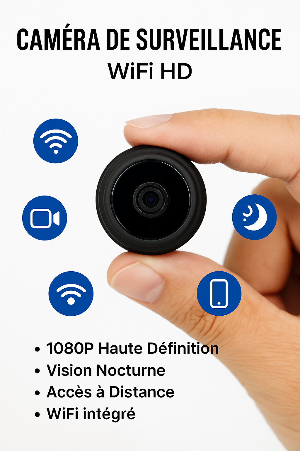 كاميرا مراقبة صغيرة WiFi HD - رؤية ليلية وتشغيل عن بُعد